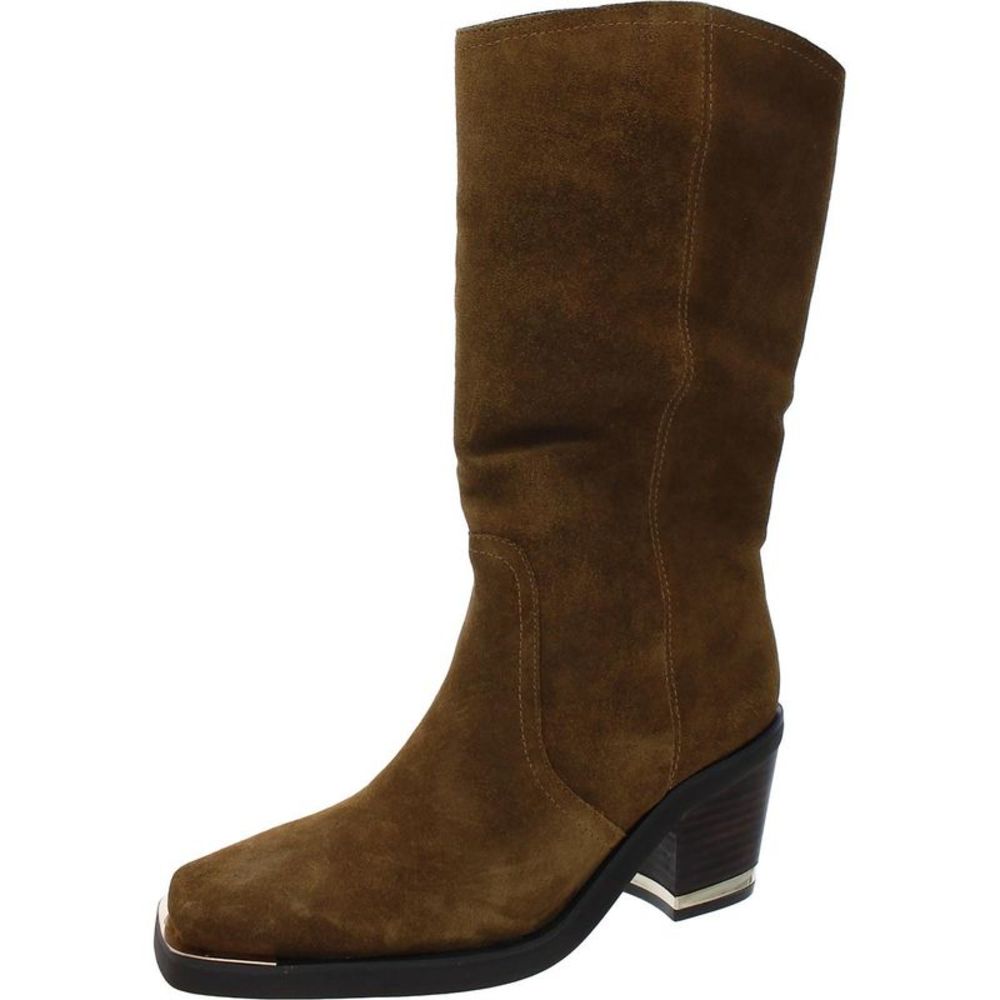 Vince Camuto Womens Babellie Tan Suede Metallic Mid-Calf Boots Shoes NWT